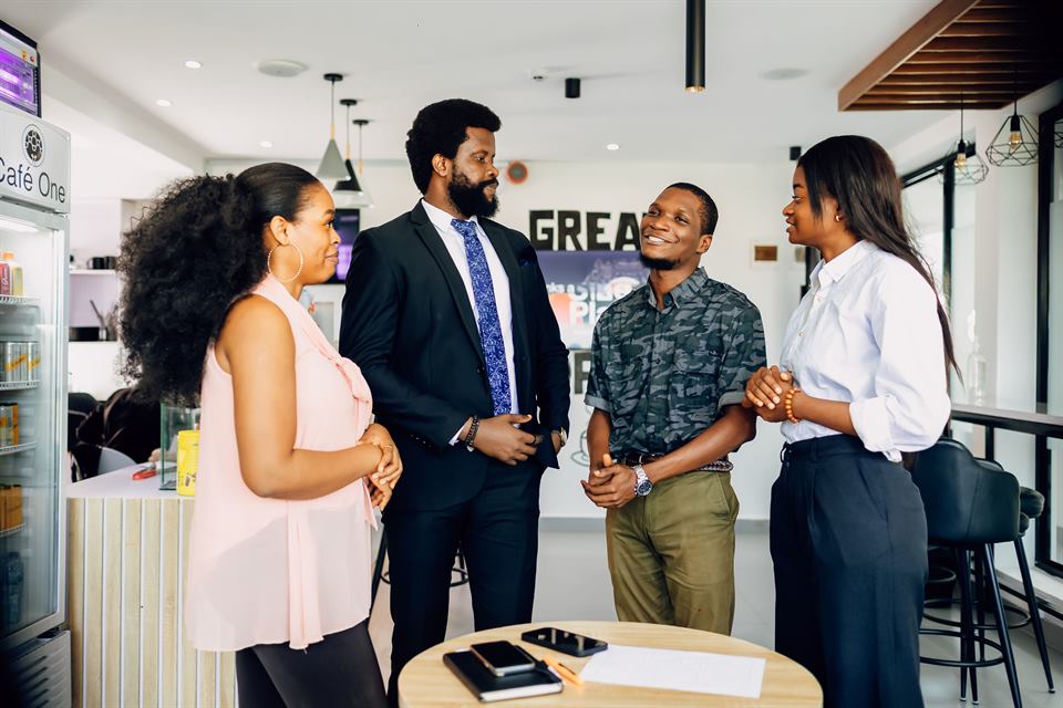 Business people discussing commercial plans in a professional setting
